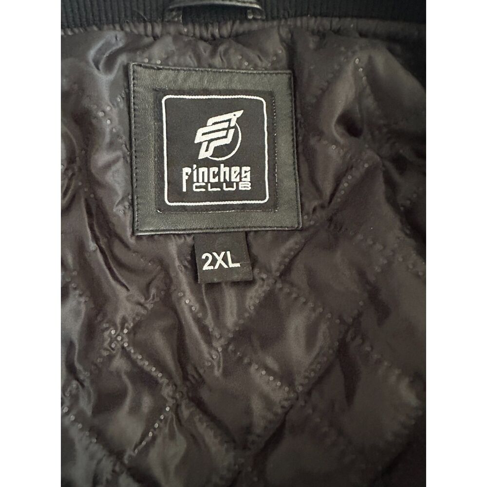 Finches Club 100% Leather Bomber Jacket XL/2XL Black Quilted Lining Runs Small - Picture 4 of 8